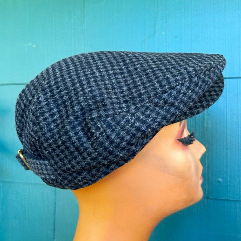 Pendleton Gray/Black Houndstooth Flat Cap Hat S/M Newsboy Wool Blend Grandpacore